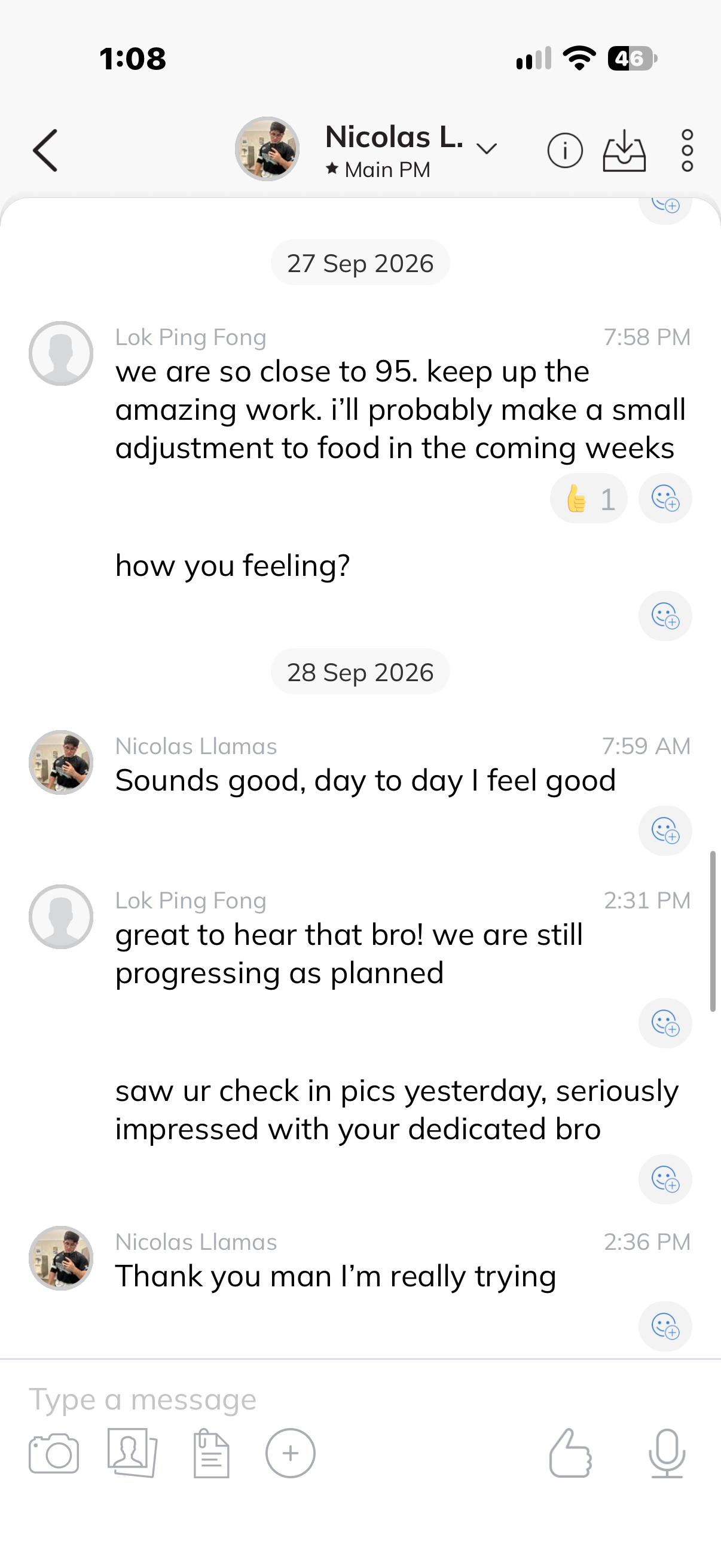 Messaging screen in the coaching app